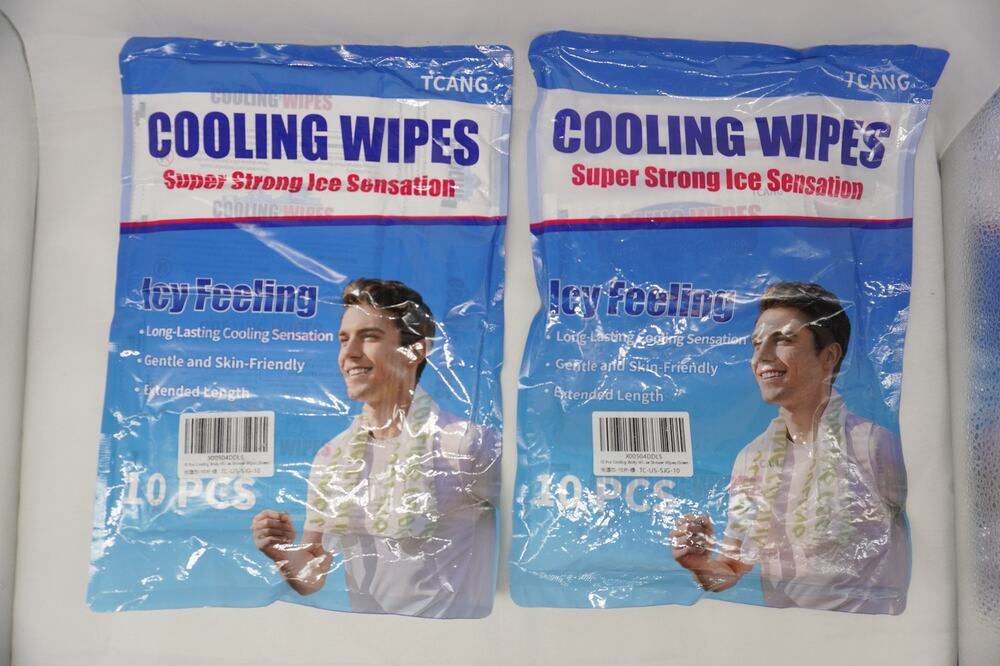 Lot of 2 TCANG Cooling Wipes Super Strong Ice Sensation 10 Pcs Each Bag Exp 3/28
